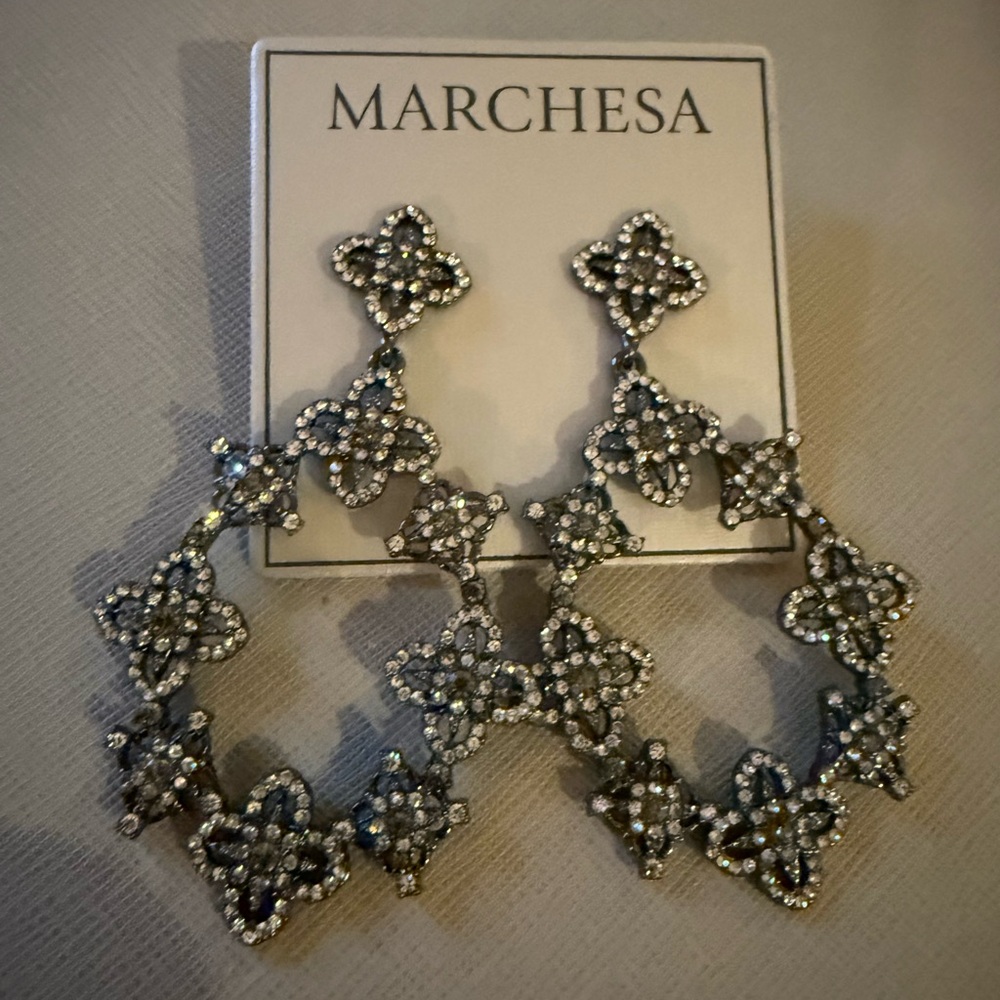 Marchesa Crystal Floral Drop Earrings Gunmetal $88